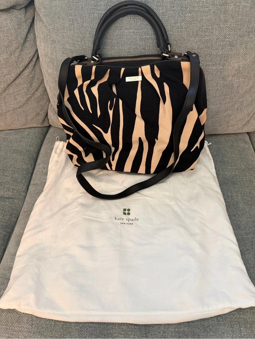 Kate Spade Zebra Print Canvas Satchel Crossbody Bag NWOT